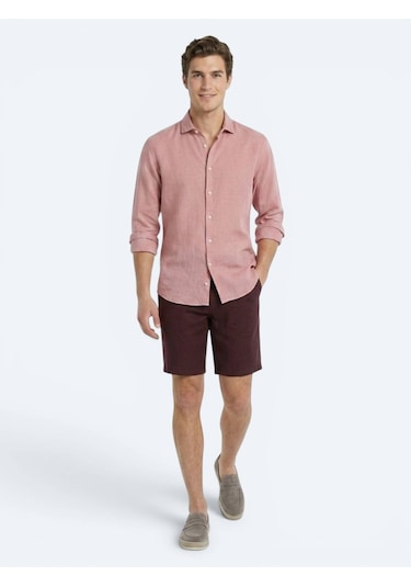 Kip Bordo Düz Dokuma Jogging Fit Casual Pamuk Karışımlı Bermuda