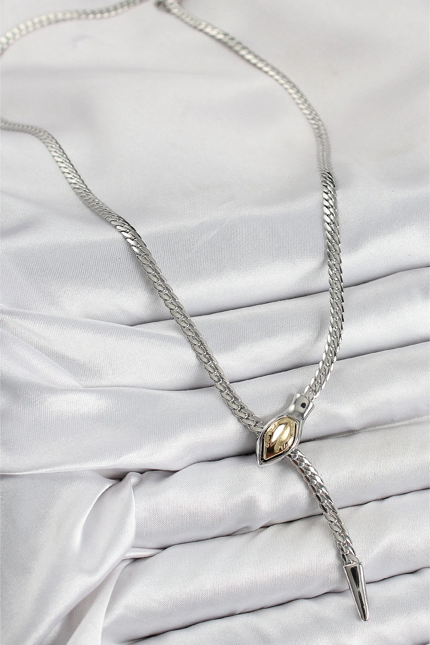 Pirinç Asansörlü Yılan Model Gümüş Renk Kadın Kolye Vice-5353 Diğer