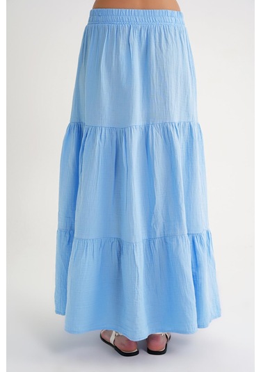 4567 Kadın Fırfırlı Uzun Müslin Etek Bebe Mavi Bebe Mavisi