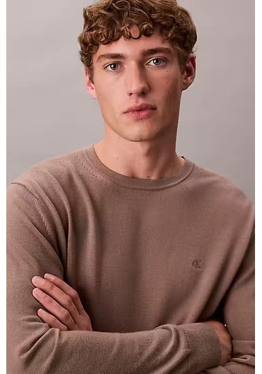 Erkek Regular Fit Merinos Yünü Triko Kazak - Vizon Taupe Tone