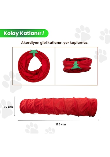 Miyav Kırmızı Renkli Uzun Kedi Tüneli 125 Cm