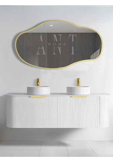 Asimetrik Ayna, Konsol Aynası, Dresuar Aynası, Tuvalet Aynası, Şişecam Ayna 90x50cm 90 X 50 Gold