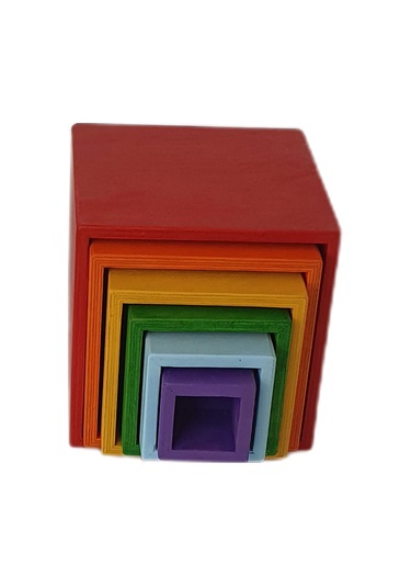 İç İçe Geçen Küpler 6 Parça Doğal Ahşap Oyuncak