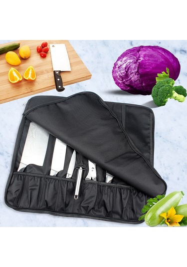 Youmex Oxford Kumaş Chef Bıçak Çantası - 48x18cm Siyah, El/omuz Taşıma, Profesyonel Araç Kutusu Siyah