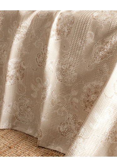 Berne Tek Kişilik Pamuklu Ecocell Baskılı Pike Takımı - Bej Ekru