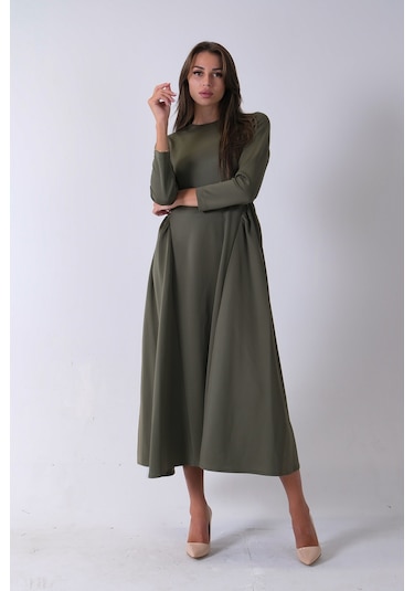 Feminist Haki Bisiklet Yaka Scuba Tesettür Elbise 4593445.23 Haki