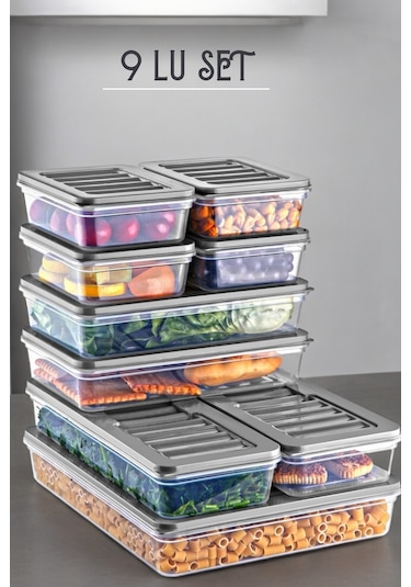 Ny Home 9 Lu Set Freshbox Mikrodalga Ve Difrize Uygun Saklama Kabı Gri