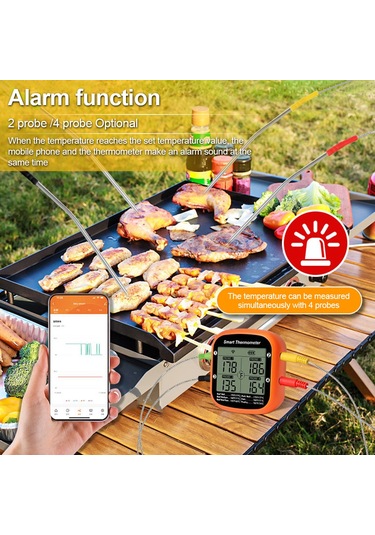 Tenfowee Bluetooth Bağlantılı Akıllı Et Termometresi, Anlık Okuma Ve Alarmlı, Kamp Ve Barbekü İçin Çok Renkli