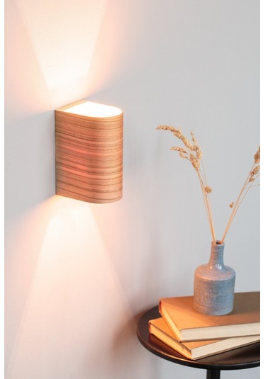 Bombe Kenar Yansıtma Tasarımlı Çift Yönlü Ahşap Salon Duvar Aplik Açık Kahverengi