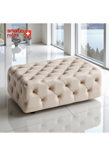 Smarto Relax Puf Guarda Ayaksız Kapitoneli Dekoratif 80x40x45 Cm Bej Bej