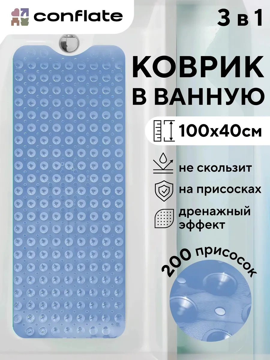 Conflate Banyo Paspası Kaymaz Büyük Vantuzlu 283844635 Açık Mavi