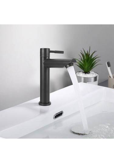 Tenfowee Siyah Banyo Lavabo Kraanı - Sus304 Paslanmaz Çelik - Tek Soğuk Su - G1/2 Erkek Dişli - Pıhtıksız Su Akışı - Ev, Mutfak, Balkon Uygun Siyah