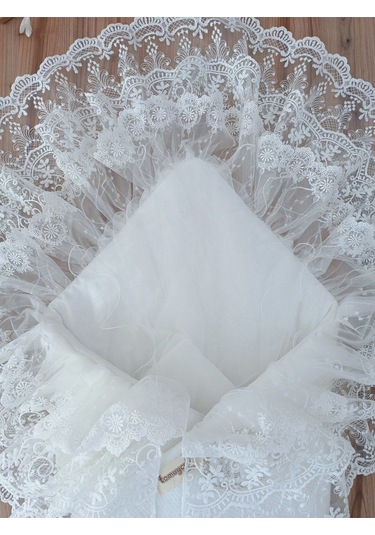 Dantelli Bebek Battaniyesi %100 Pamuklu Doğal Organik Uyku Kundağı Hediyelik Yenidoğan Mevlütlük Knd45516 Ekru