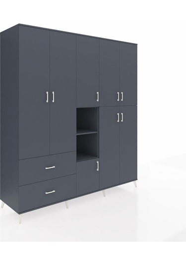 Kronos Dolap 12 Raflı 2 Çekmeceli Tek Askılı 220x59x243 Antrasit-antrasit/antrasit Antrasıt/antrasıt