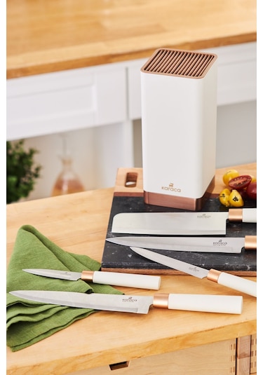 Karaca  Skycut 6 Parça Standlı Satırlı Bıçak Seti Krem