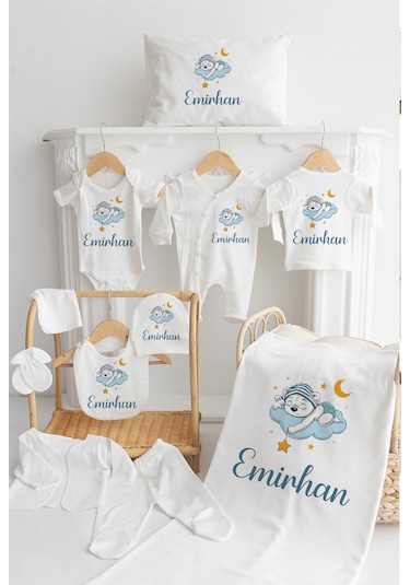 Bebewini %100 Pamuk Baskılı 11'li İsimli Hastane Çıkışı M18 Ekru