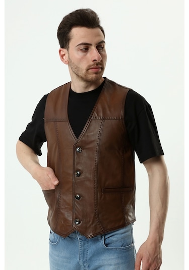 Hakiki Deri Yelek Kahverengi