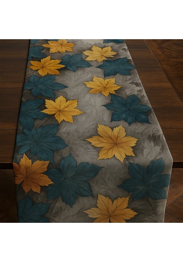 Bohem Sonbahar Desenli Duck Kumaş Masa Runner 40 140 Cm Yaprak Temalı Şık Sofra Aksesuarı Sarı