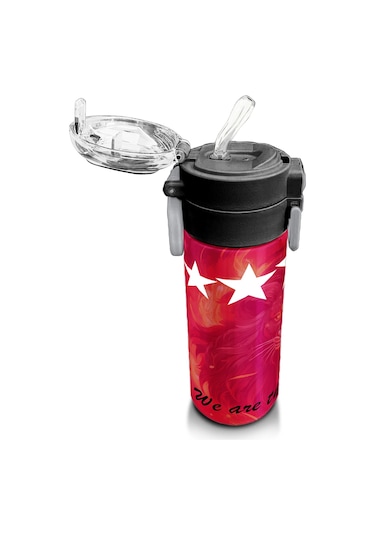 Coral High Kids Sarı Kırmızı 5 Yıldız Aslan Taraftar Desenli Pipetli Ve Direkt İçim Çelik Termos 500 Ml 31792 Sarı - Kırmızı
