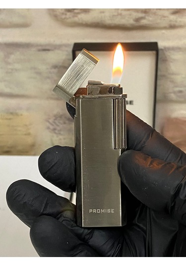 Promise Marka Gri Renk Gazlı İnce Kişiye Özel Çakmak