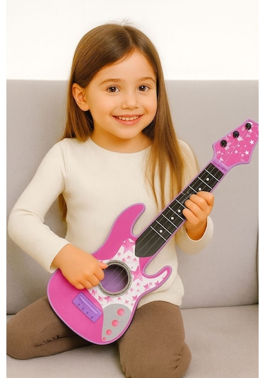 Rock Gitar 50 Cm Akort Edilebilir Oyuncak Pembe