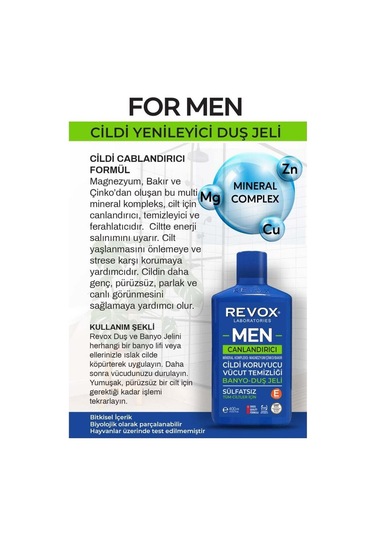Revox Men Multi Mineral Kompleks Cildi Canlandırıcı Banyo Ve Duş Jeli 400 ML