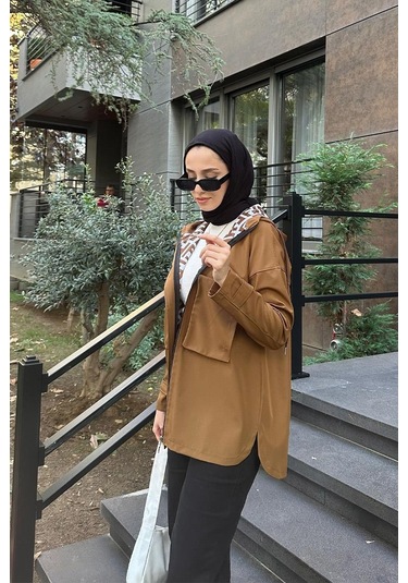 Cep Detaylı Kısa Trençkot Brc1907 Taba 001