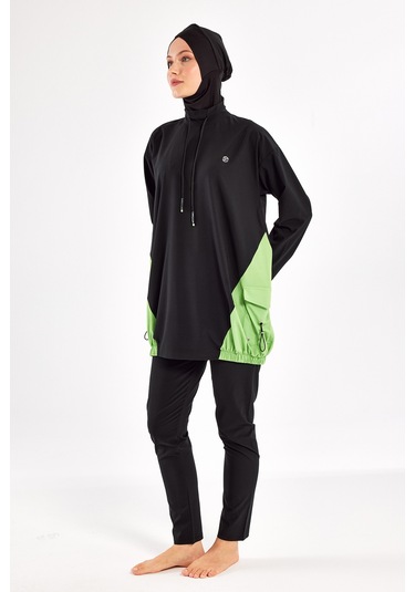 Spor Likra Tam Kapalı Tesettür Mayo Selby 1204 Siyah Siyah05 Siyah