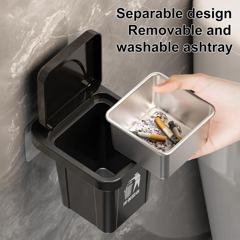 Dofolink Duvar Tipi Sigara Tüpü - Siyah Abs Ve Çelik Materyal, Duvar Takılı Çöp Kutusu Ve Sigara Tüpü Kombinasyonu Siyah