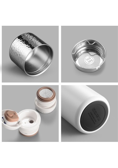 316 Paslanmaz Çelik Çay Filtreli Dövülmüş Kapaklı Termos Kahve Fincanı, Boyut: 430ml Siyah