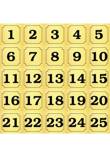1-25 Kapı, Masa, Dolap Numarası Altın Metal Etiket 5x5 Cm