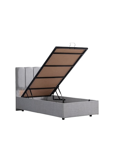 Setaymobilya Baza, Tek Kişilik Defne Baza+Başlık +Comfort Yatak Seti, Açık Gri