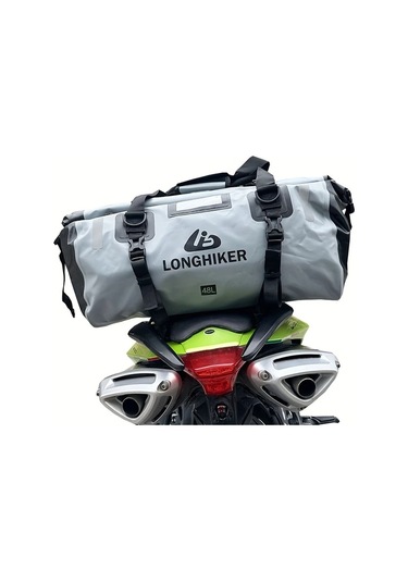 Motion003 Longhiker Motosiklet Koltuk Cantasi 48l Gri Su Gecirmez Kuru Sirt Cantasi Ayarlanabilir Askilar Scooter Kamp 48l Gri