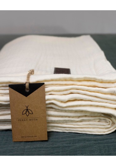 4 Katlı Müslin Yatak Örtüsü - Battaniye Pike %100 Organik Pamuk Dört Mevsim Yumuşak Gots Sertifikalı Açık Krem