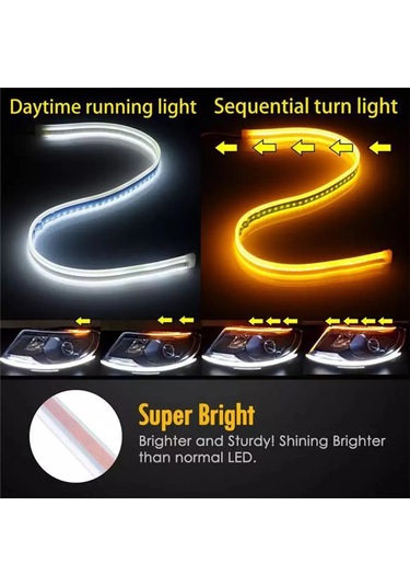 1pc Led Drl Araba Çalışma Işığı Esnek Su Geçirmez Şerit Araba Farları Beyaz Ice Blue To Yellow 60cm 1 Piece Set