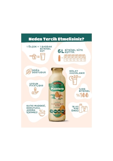 2'li Set Badem Sütü Bazı Konsantre Bitkisel Süt 250gr, 6 Lt Süt, %100 Badem, 25 Bardak