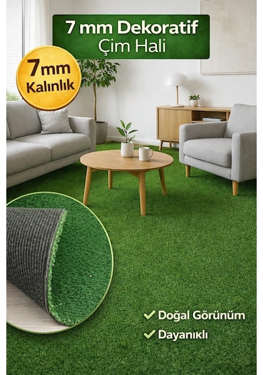 7 Mm Dekoratif Çim Halı Doğal Görünüm, Pratik Kullanım 200 x 500