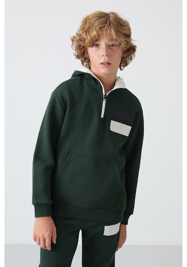 Tommy Life Çam Yeşil Pamuklu Kalın İçi Tüylü Yumuşak Dokulu Standart Fit Baskılı Erkek Çocuk Eşofman Takım - 1 Yeşil