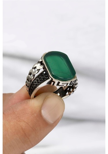 Zincir Desenli Mikro Süslemeli Karartmalı Gümüş Erkek Yüzük -8345 Gümüş