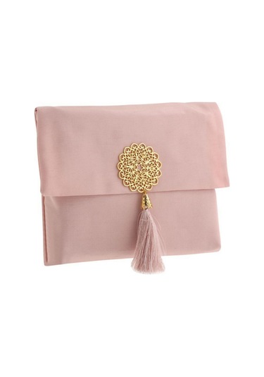 Şantuk Keseli Tafta Seccade Ve İnci Vavlı Tesbih Set , Taşınabilir Namaz Seti, Pudra