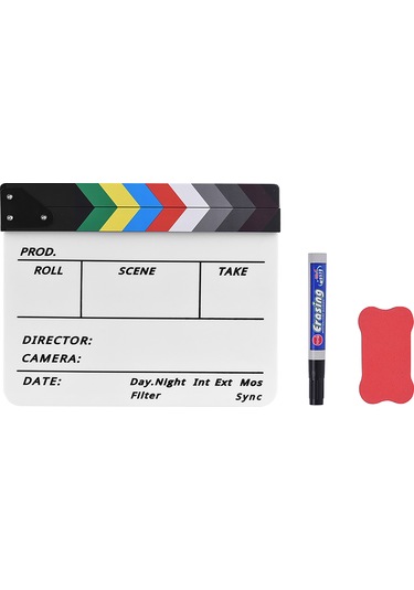 Profesyonel Akrilik Klaket Beyaz Tahta Tv Film Yönetmen Kurgusu Aksiyon Sahnesi Klaket Tahtası Marker Kalemi Silgisi İle