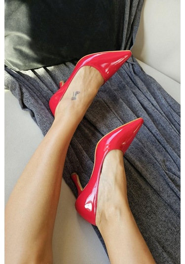10 1401 Topukla Kadın Kadeh Topuklu Stiletto Kırmızı Rugan