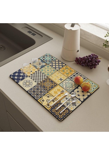 Dikdörtgen Mutfak Drenaj Pedi Baskılı Sofra Placemat Mutfak Malzemeleri Bulaşık Kurutma Mat Yemek Takımı 30x50cm-b Diğer