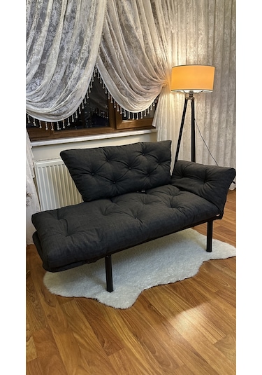 Modern Ikili Yataklı Kanepe Tekli 2'li Çift Kişilik Koltuk Ev Ofis Balkon Teras Kanepesi - Antrasit Antrasit Modernk010