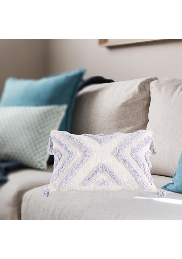 Homyl Boho Kırlent Örtüsü Pamuklu Dokuma Püsküllü Yastık Kılıfı Gri