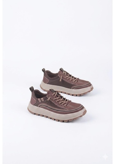 Guja 26y514 Rahat Hafif Taban Tekstil Lastik Bağcıklı Sneaker Erkek Ayakkabı Kahve