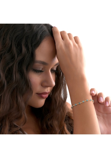 Queen Silver Jewelry 925 Ayar Gümüş Sıralı Nazar Boncuklu Bileklik Altın