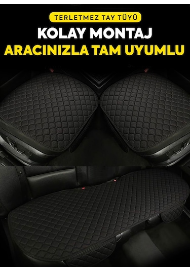 Tay Tüyü Oto Koltuk Minder Seti - Cepli & Terletmez - Siyah