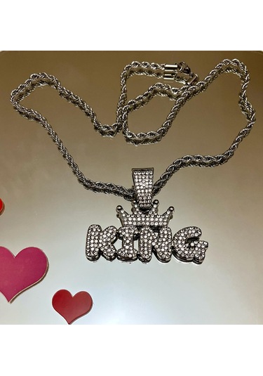 Gns Aksesuar Kral Ve Kraliçe Model 316l Kararmaz Çelik-kalın Zincirli Çift Kolye Gümüş