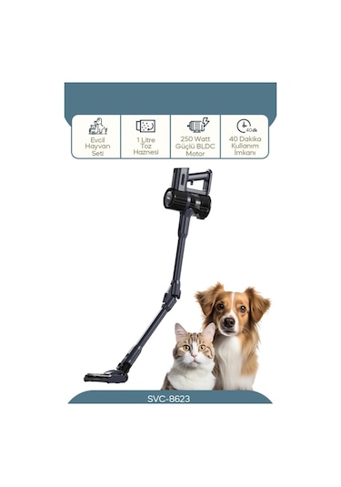 Sinbo SVC-8623 Evcil Hayvan Bakım Setli Kablosuz Dikey LED Aydınlatmalı Şarjlı Süpürge